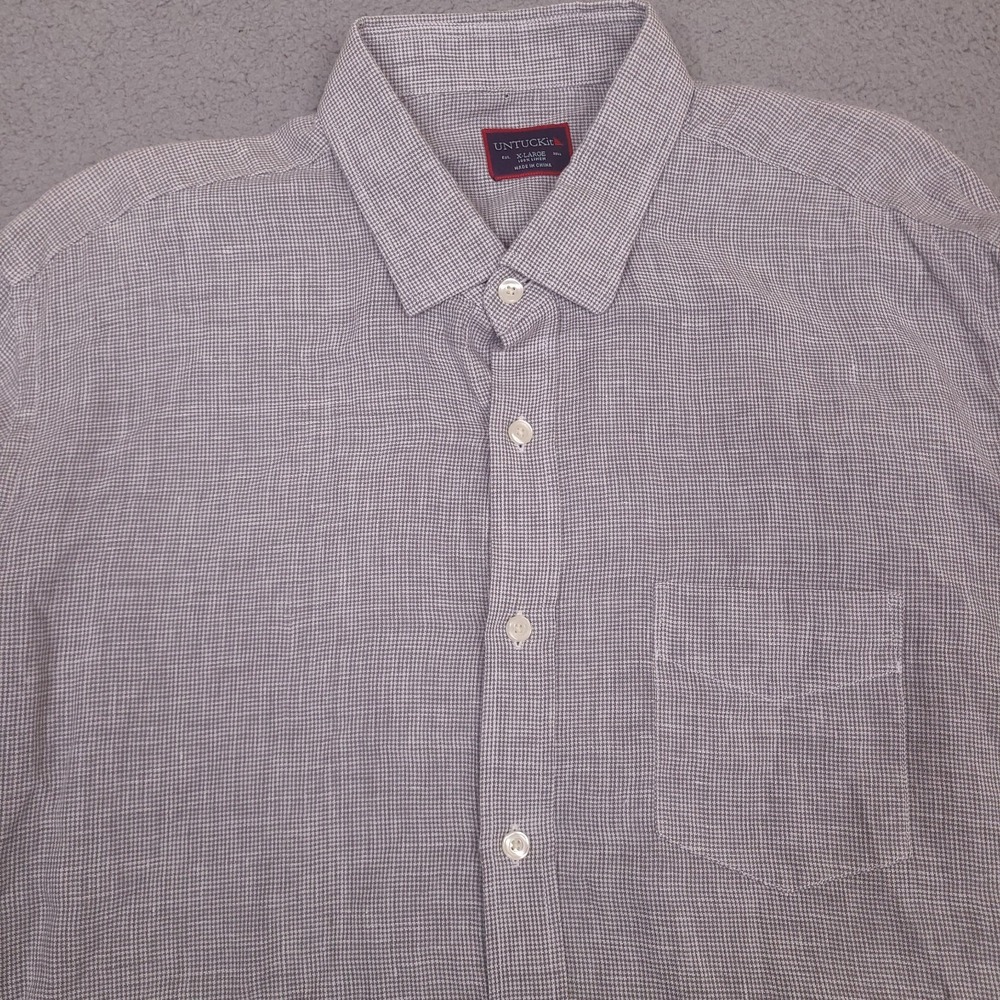 UNTUCKit Shirt Mens XL Gray White Plaid Linen Long Sleeve Button Comfort Casual